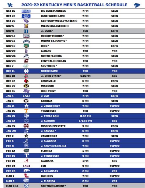 The official 2021-22 Men's Basketball schedule for 