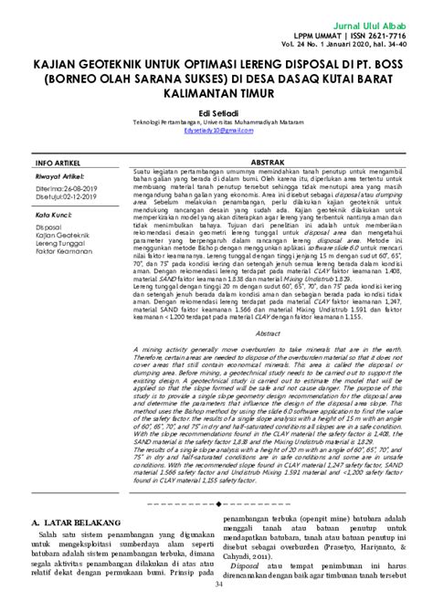 KAJIAN GEOTEKNIK UNTUK OPTIMASI LERENG DISPOSAL DI PT. BOSS (BORNEO ... - wintechmobiles.com