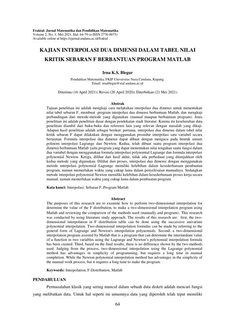 KAJIAN INTERPOLASI DUA DIMENSI DALAM TABEL NILAI - wintechmobiles.com