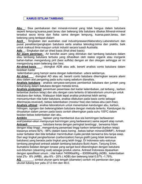 Kamus Istilah Tambang Batubara | PDF | Sains - wintechmobiles.com