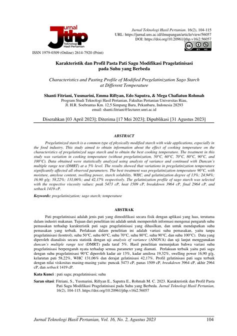 Karakteristik dan Profil Pasta Pati Sagu Modifikasi Pragelatinisasi ... - wintechmobiles.com