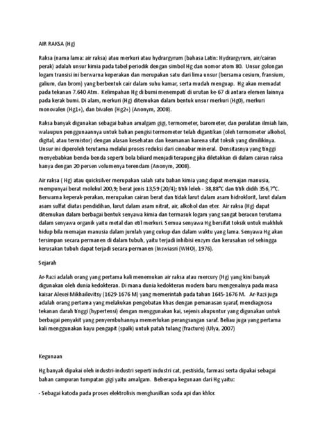 Karakteristik dan Toksisitas Air Raksa | PDF - wintechmobiles.com
