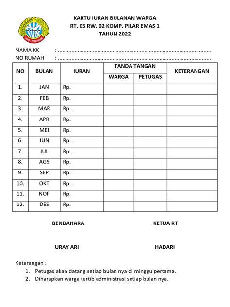 Kartu Iuran Bulanan Warga RT | PDF - Scribd - raincitystudios.com