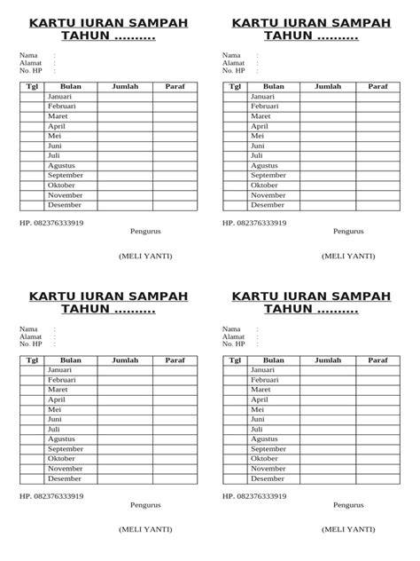Kartu Iuran Sampah Bulanan | PDF - Scribd - raincitystudios.com