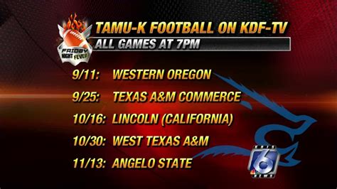 KDF-TV will televise "live" all five TAMUK home football