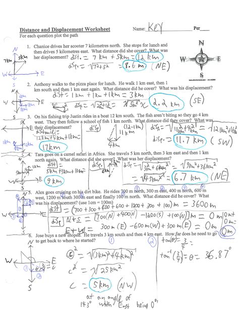 KEY ch 02 DistanceDisplacementVelocity Practice Problems