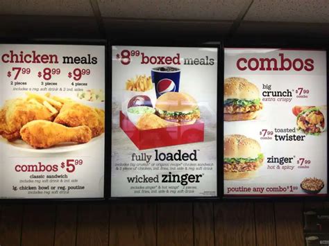 KFC menu in Welland, Ontario, Canada - Sirved