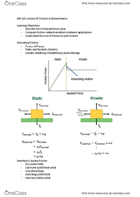 KIN121 Lecture 15 Friction in Biomechanics OneClass