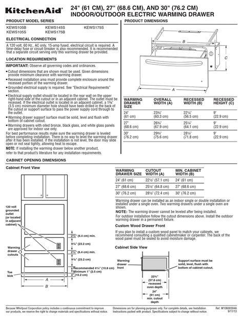 KITCHENAID KEWS105B DIMENSION MANUAL Pdf Download