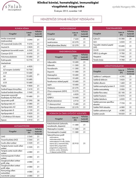 KLINIKAI KÉMIAI, HEMATOLÓGIAI, IMMUNOLÓGIAI …