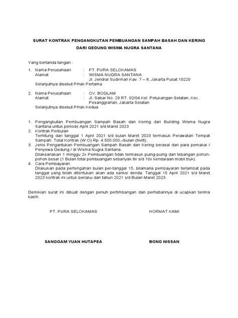 Kontrak Kerja Pengangkutan Sampah - raincitystudios.com