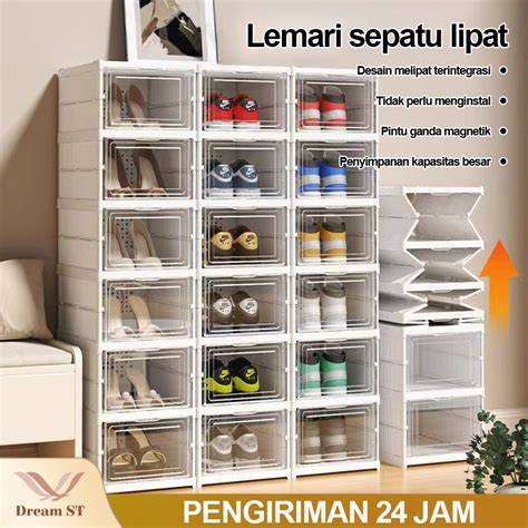 Kotak Sepatu Plastik Lipat Stackable - Rak Penyimpanan Sepatu Tertutup ... - raincitystudios.com