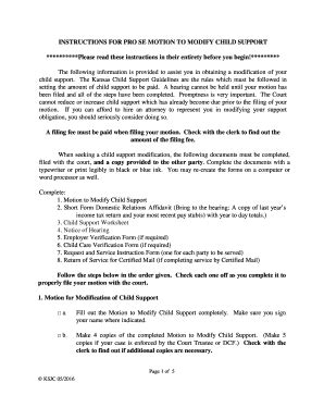 KS Instructions for Pro Se Motion to Modify Child Support 2016