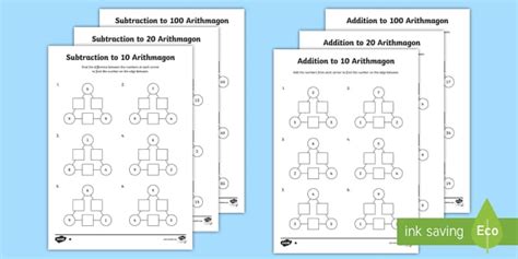 KS1 Arithmagons Addition and Subtraction Worksheets