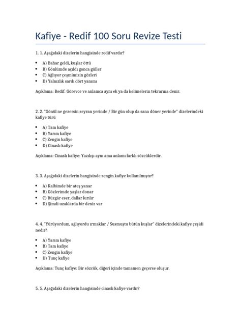 Kafiye_Redif_100_Soru_Revize_20_24_Guncel PDF Scribd. 