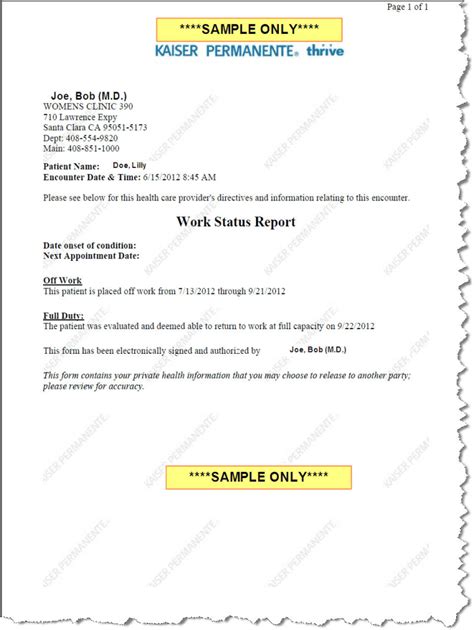 Kaiser Doctors Note Template