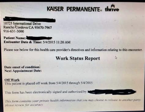 Kaiser work note. 7385 Mission Gorge Road, San Diego, CA 92120. Phone Hours: M-F 9:00 to 5:00 pm. Lobby Hours: M-F 8:30 to 5:00 pm (619) 528-5280 Fax: (619) 229-7542. E-Mail: … 
