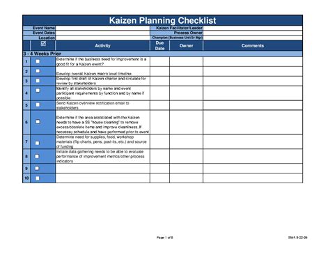Kaizen Event Template Excel