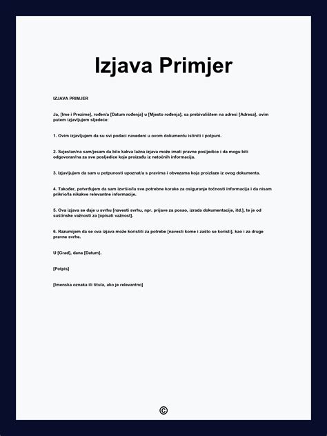 Kako se pise licna izjava.  Pi&scaron;e se na papiru A4 ili A5 formata ili &scaron;tampani obr...
