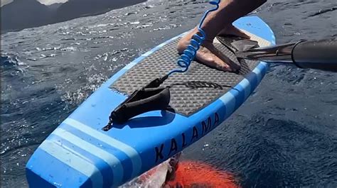 Kalama barracuda 7'4"x19.25" DW SUP foiling on Kauai's South Shore. East winds 20 knots gusting to 30. Poipu beach to Salt ponds 12 miles 53 minutes on foil.. 