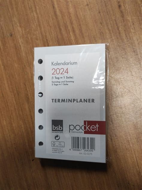 Kalender 2024 BSB Terminplaner Pocket Kalendarium 1 Tag 1 Seite