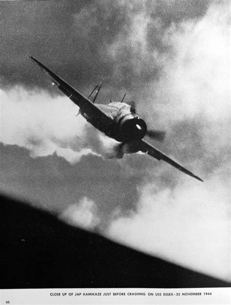 It thus came about that Kamikaze tactics were given full play, and young men volunteered freely for the opportunity to add to the intensity of the "Divine Wind." Reinforcements poured to the front from the homeland to crash in turn upon enemy warships. And each new pilot was as calm and composed as his predecessor.. 