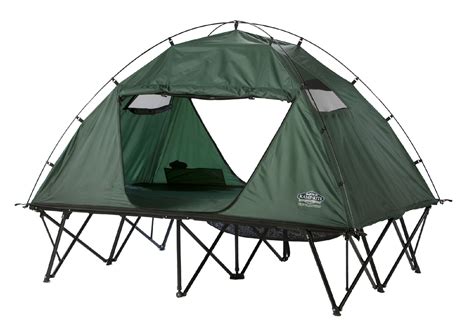 The Kamp-Rite Compact Double Tent Cot is large enough to comfortably accommodate two people, with a total weight capacity of 550 pounds (249 kg). Comfort: The cot has a thick foam mattress that offers extra cushioning and support. The cot can keep campers elevated off the ground, which can help to minimize back strain and discomfort.