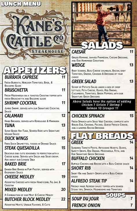The Menu for Kane's Cattle Co. from Crystal River has 3 Dishes. Order from the menu or find more Restaurants in Crystal River.. 