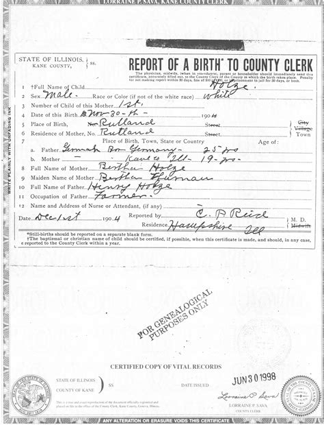 Welcome to the Kane County Genealogy site. Birth Certificates. Search to find Birth Certificates 75 years or older. Name : ... Vital Records Phone: (630) 232-5950. . 