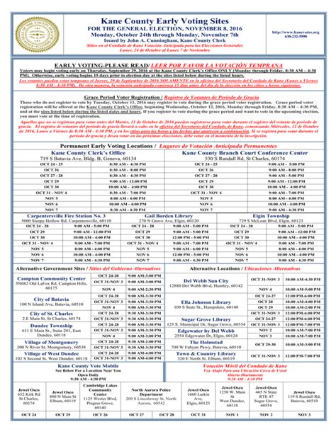 Kane county early voting hours.  Monday through Friday, from March 7 to March 14. app.  Ba...