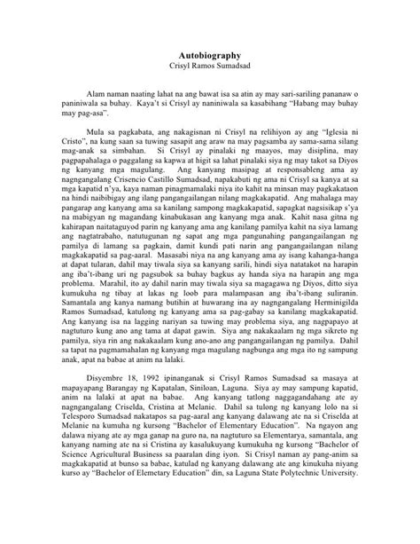 Kanomroo biography examples tagalog