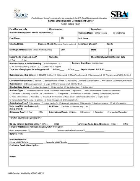 Kansas Small Business Development Center Client Intake Form