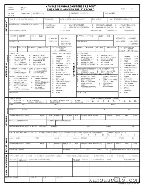 Kansas accident reports.  Page One of Kansas Offense Report Page One of Kansas Offense Repo...