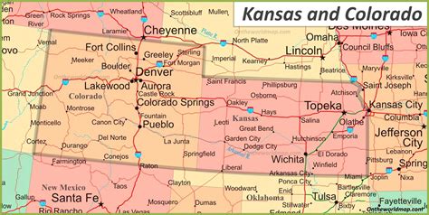 Description: This map shows cities, towns, highways, roads, rivers and lakes in Kansas and Colorado. The Kansas is located in the midwestern United States and also happens to be home geographic center of United States about two miles. Find local businesses, view maps and get driving directions in Google Maps.Map of Kansas and Missouri. 1105x753 / 401 Kb Go to Map.. 