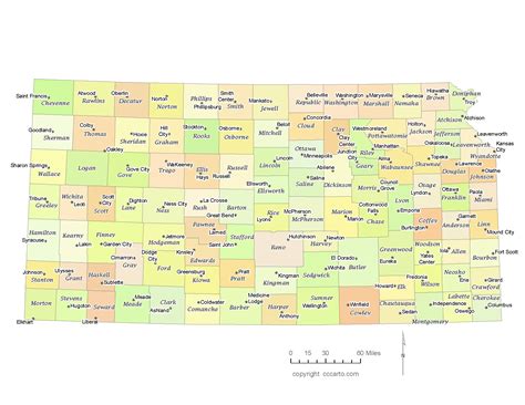 Kansas has 105 counties. One county, Wyandotte, has consolidated with Kansas City city and is considered nonfunctioning. All other counties are functioning governmental units; each governed by a board of county commissioners. COUNTY SUBDIVISIONS There are 1,530 county subdivisions in Kansas known as minor civil divisions (MCDs). There are 1,403. 