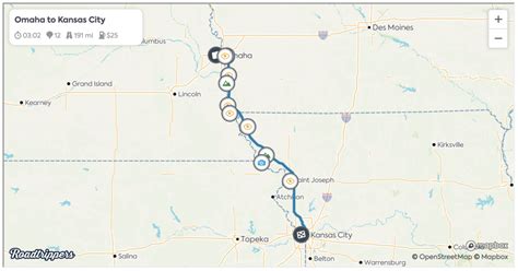If you want to explore small towns along the way, get a list of cities between Omaha, NE and Kansas City, MO. Looking for alternate routes? Explore all of the routes from Omaha, NE to Kansas City, MO. Compare the flight distance to driving distance from Omaha, NE to Kansas City, MO, or check for a bus or train from Omaha, NE to Kansas City, MO.