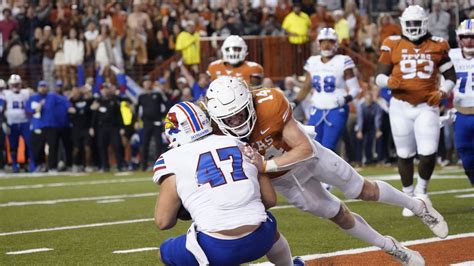 When he was playing his best football, Texas looked like a true threat to win the Big 12 title and maybe more. However, as of late he has regressed, and Texas has fallen to 6-4 as a result. Against Kansas, Ewers probably needs help the Longhorns score 30+ points to win the game. If he can do that, Texas should be in good shape. Kansas Jayhawks. 