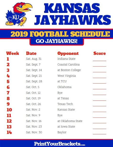 2020 Kansas Jayhawks schedule and results. All games played on Saturdays unless otherwise noted. 2020 Results Pass G. McCall (CCU), 18-11-133, 0 INT, 3 TD M. Kendrick (KU), 24-15-156, 1 INT, 2 TD Rush C. Marable (CCU), 21-75 V. Gardner (KU), 11-81, 1 TD Rec J. Heiligh (CCU), 3-74, 1 TD K. Lassiter (KU), 5-63, 1 TD 
