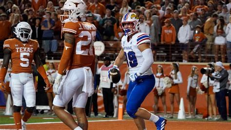 Complete team stats and game leaders for the Texas Longhorns vs. Kansas Jayhawks NCAAF game from November 19, 2022 on ESPN. ... Kansas Jayhawks. 6-5, 3-5 conf. 14. Gamecast; Recap; Box Score; Play .... 