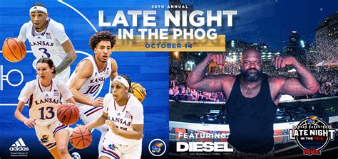 LAWRENCE, Kan. – The 38th annual Late Night in the Phog opened the Kansas men’s and women’s basketball season with a bang in front of a packed Allen Fieldhouse. The night featured a performance from DJ Diesel, various competitions, and a booming crowd. The night began with a performance by the Kansas cheerleading squad.
