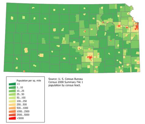 Kansas population density map. 2,936,378 Although the last official Census was carried out in 2010, estimates are released every year and in 2015, it was estimated that the population of Kansas had reached 2,911,641. Kansas currently has a growth rate of 0.57% annually, which ranks 31st among all 50 states. 