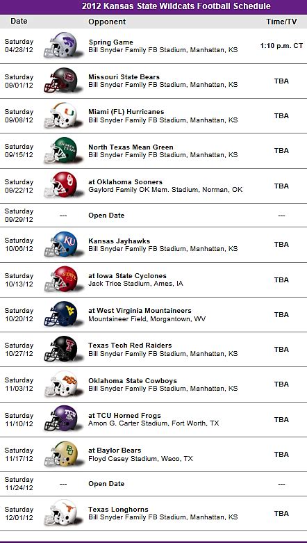 Read on page 6 kansas state 2012 football schedule Head to sports to get next season’s newly announced football schedule. 04 05… Log in Upload File Most Popular. 