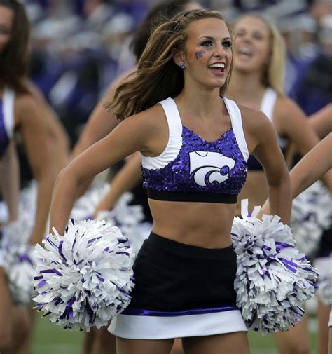 Kansas state cheerleaders. May 12, 2018 · KANSAS University cheerleaders were made to strip naked during a “humiliating” initiation ceremony. New recruits were blindfolded, stuffed into a washing machine and cardboard boxes, before ... 