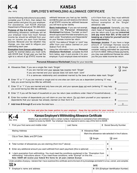 Kansas income tax under the above provisions should file a Kansas Form K-4 with their employer claiming the exemption from Kansas Withholding tax. Kansas employers should request evidence that the military spouse is indeed a legal resident of a state other than Kansas. Employers may also want to inquire with military spouses’ state of