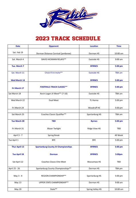 The official 2022-23 Track and Field schedule for the.