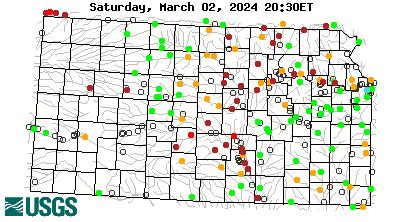 Map of real-time streamflow compared to historical streamflow for the day of the year (Kansas) or. Choose a data retrieval option and select a location on the map. List of all stations Single station Nearest stations Peak flow.. 