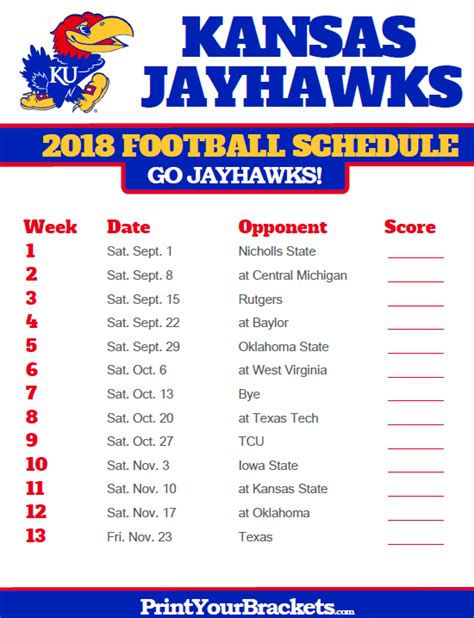 Kansas Jayhawks 7th in Big 12 ESPN has the full 2023-24 Kansas Jayhawks Regular Season NCAAW schedule. Includes game times, TV listings and ticket information for all Jayhawks games. . 