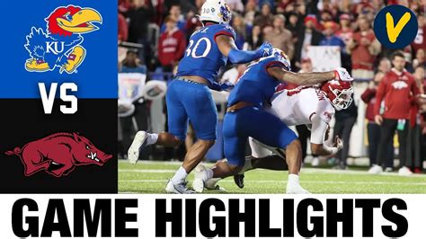 Arkansas 55, Kansas 53: Scores, Highlights, Results. ... Kansas 7, Arkansas 3; Arkansas Ball; 7:45 - A quick three-and-out for the Hogs leads to a short punt. Kansas takes over at its own 37.. 