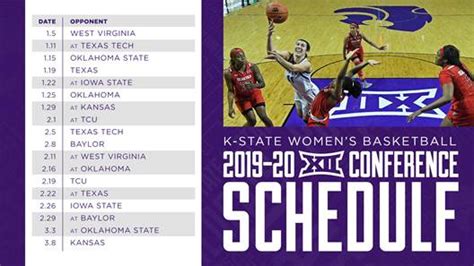 Story Links. The 2022-23 Big 12 women’s basketball conference season is scheduled to open on Saturday, December 31, with a full slate of five games on New Year's Eve. The double round-robin format will conclude on Saturday, March 4, leading into the Phillips 66 Big 12 Women’s Basketball Championship set for March 9-12 at Kansas City’s .... 