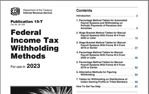 If you have any questions or concerns about the federal withholding tables for 2023, be sure to consult a tax professional. Federal Income Tax Withholding Tables 2023 – IRS Publications 15-T Percentage Method Tables for Automated Payroll Systems and Withholding on Periodic Payments of Pensions and Annuities Worksheet 1A.. 
